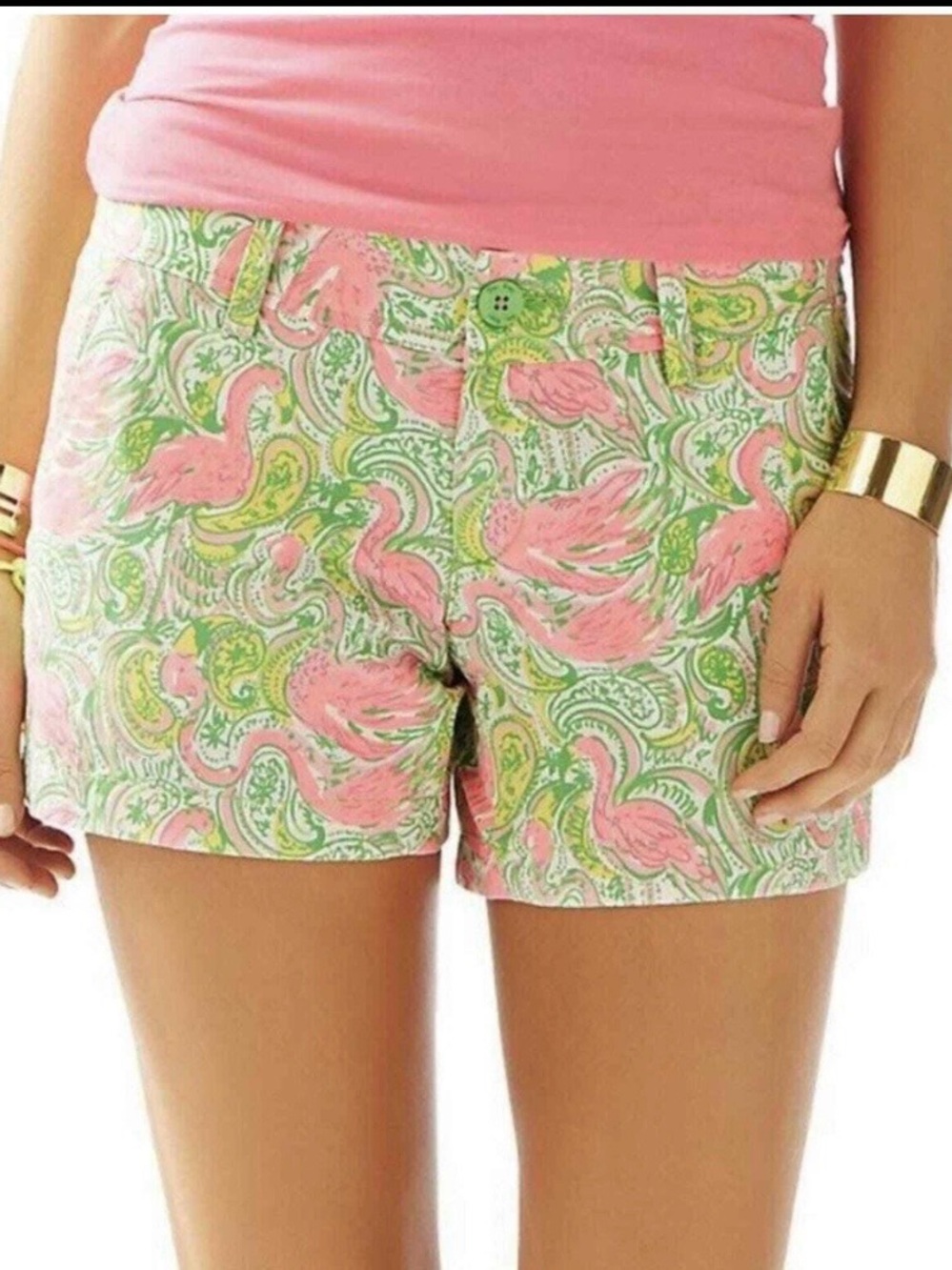 Lilly Pulitzer Callahan Shirts in Hot‎ Wings Flamingo Print Preppy Summer Size 2